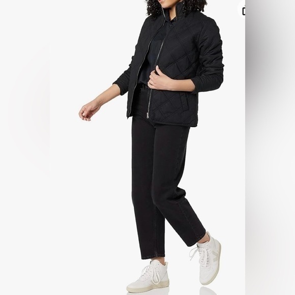 Amazon Essentials quilted black lined ,pockets,full zip up coat jacket S - Picture 1 of 12